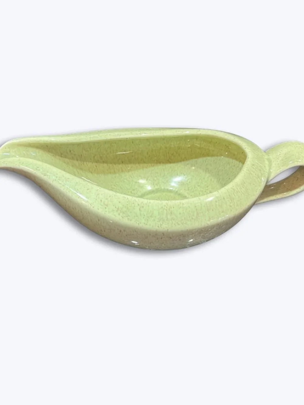 Vtg Laurel Pottery California Living Gravy Boat Green Speckled MCM 1950s Atomic